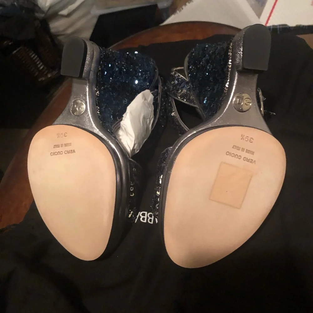 Dolce & Gabbana Blue/Silver Sequin Wedges 39.5